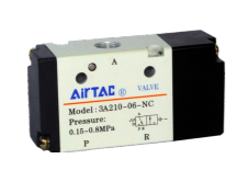 AIRTAC CONTROL VALVE, 3A2 SERIES, SINGLE SOLENOID 3 WAY 2 POSITION N.C. AIR PILOTED, 1/8"NPT, NONE